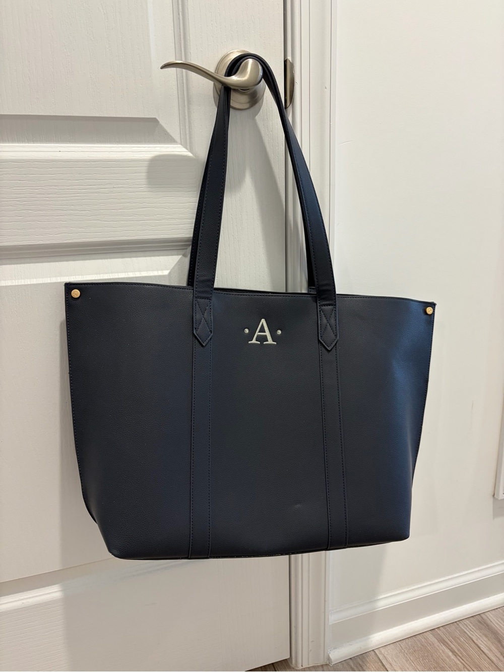 thirty-one Navy Tote with Gold Hardware and Initial A